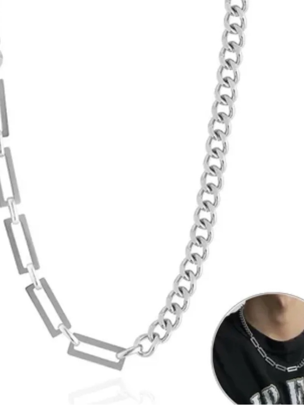 Men's Silver Mixed Link Chain Necklace by